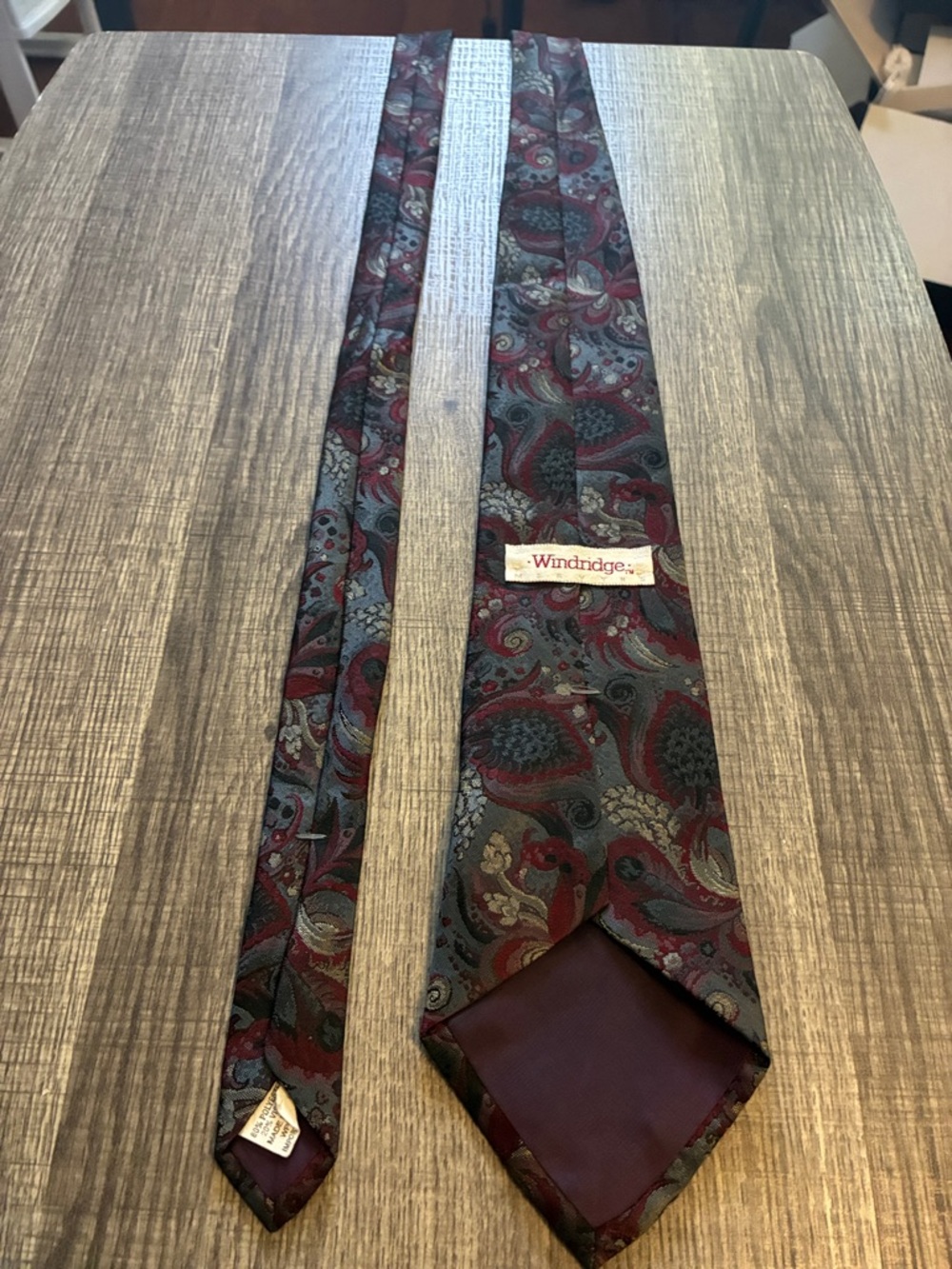 Windridge Burgundy and Gray Paisley Silk Tie